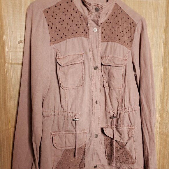 Maurices Womens Linen Blend Rose Pink Eyelet Detail Lightweight Jacket M… - Picture 3 of 6